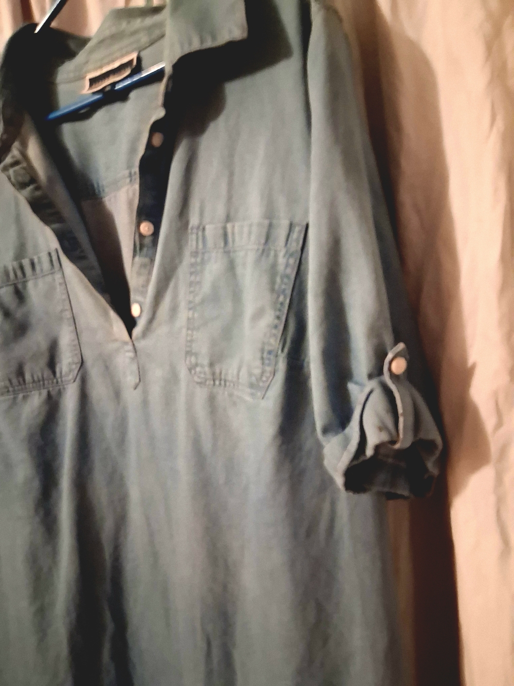 Karen Scott Denim-Style Casual Button-Down Shirt in Light Blue